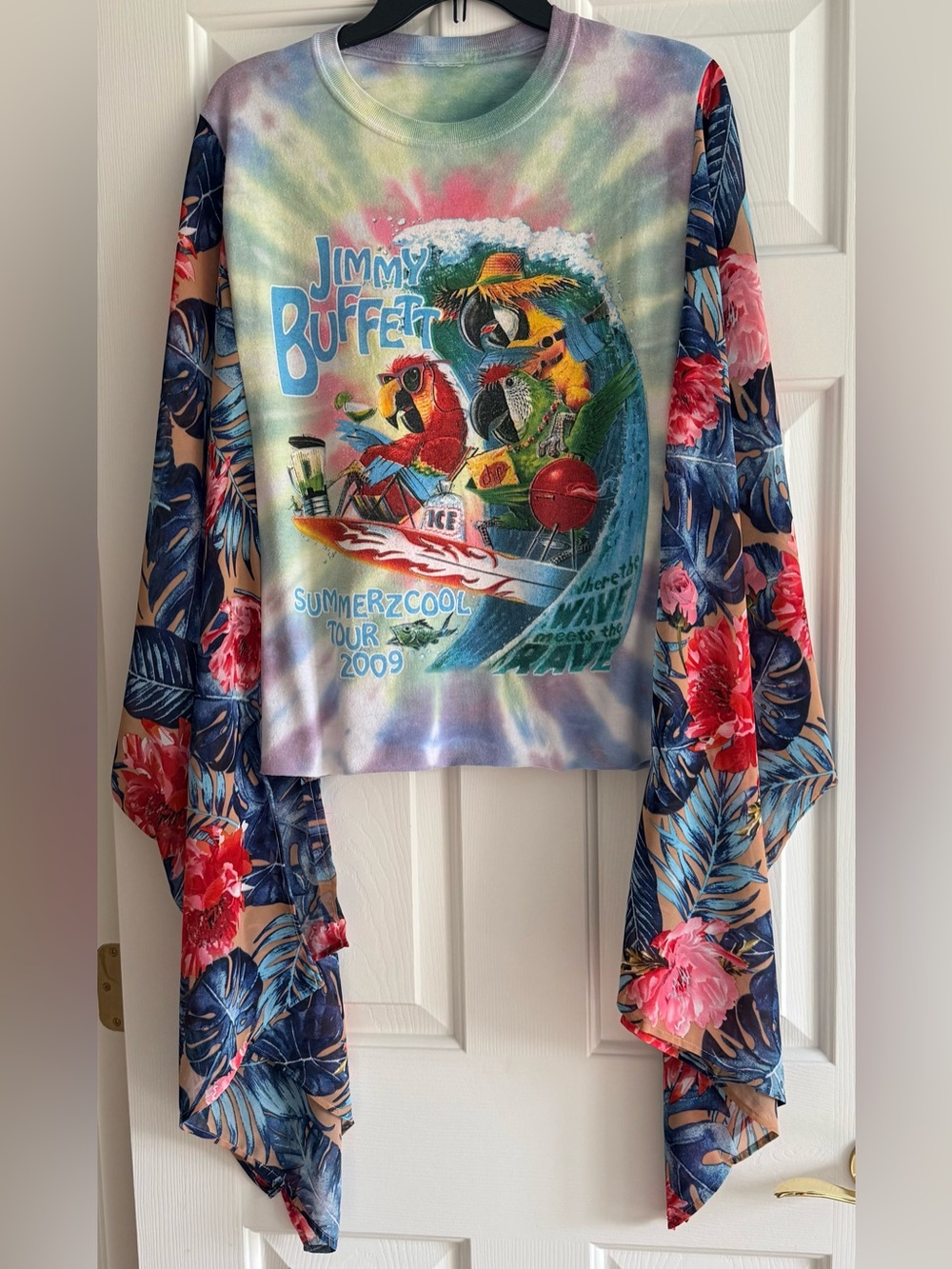 Jimmy Buffet Custom Upcycled Graphic Tee Poncho Kimono Sleeve Top OSFM BOHO OOAK